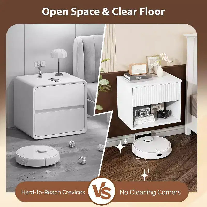 Table de chevet flottante blanche cannelée avec 1 tiroir, table de chevet de rangement en bois avec tiroirs pour chambre à coucher