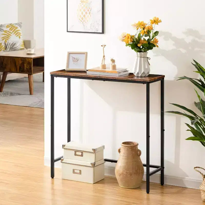 ACOINEL 29.5 Narrow Console Table, Small Thin Entryway Table/Sofa Side Display Table, Rustic Brown & Black Hallway Table