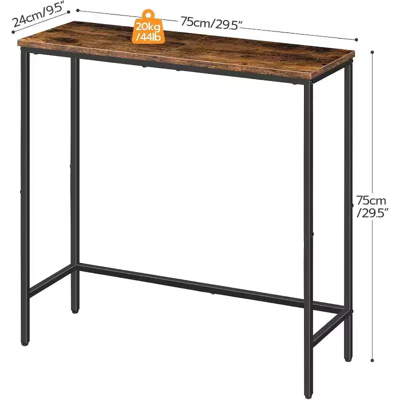 Console étroite de 75 cm, petite table d'entrée/desserte de canapé, table de couloir marron rustique et noire