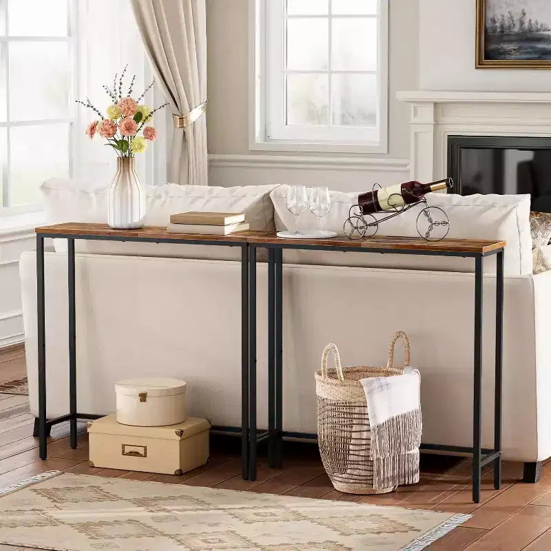 Console étroite de 75 cm, petite table d'entrée/desserte de canapé, table de couloir marron rustique et noire