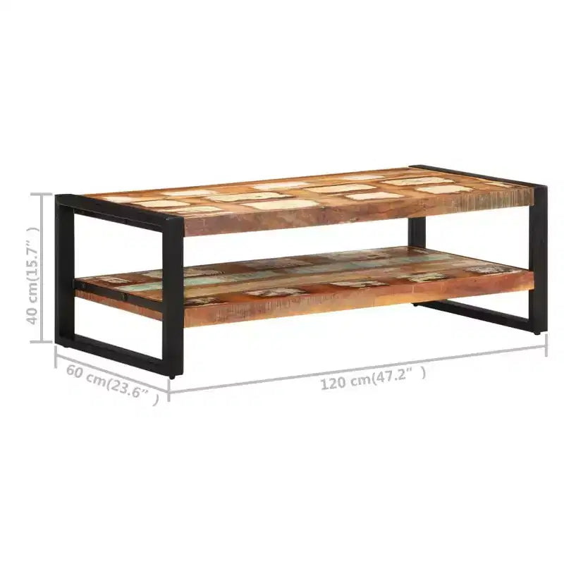 Table basse XL en bois massif recyclé et fer thermolaqué