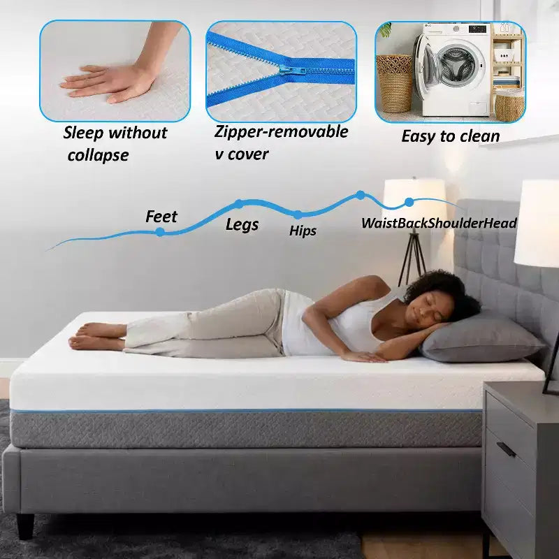 Matelas à mémoire de forme double face avec housse amovible, offrant deux options d'expérience de sommeil