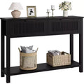 Modern Fluted Console Table with 2 Drawers  Narrow wooden side table, 2-tier, plenty of storage space,for living room, hallway & entrance