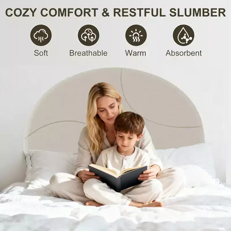 Cadre de lit moderne pour enfants avec tête de lit capitonnée en boucle et archeLattes en bois robustes, sans bruit, aucun sommier saisonnier nécessaire, assemblage facileLit jumeau