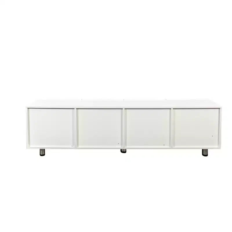 Meuble TV moderne de 70 pouces, adapté aux téléviseurs de 65 pouces et plus, avec espace de rangement et deux tiroirs, idéal pour les salons, blanc
