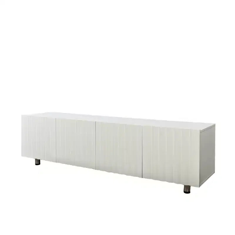 Meuble TV moderne de 70 pouces, adapté aux téléviseurs de 65 pouces et plus, avec espace de rangement et deux tiroirs, idéal pour les salons, blanc