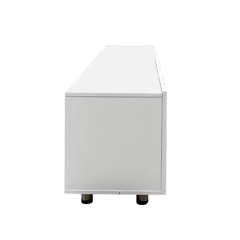 Meuble TV moderne de 70 pouces, adapté aux téléviseurs de 65 pouces et plus, avec espace de rangement et deux tiroirs, idéal pour les salons, blanc