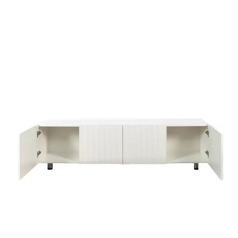 Meuble TV moderne de 70 pouces, adapté aux téléviseurs de 65 pouces et plus, avec espace de rangement et deux tiroirs, idéal pour les salons, blanc