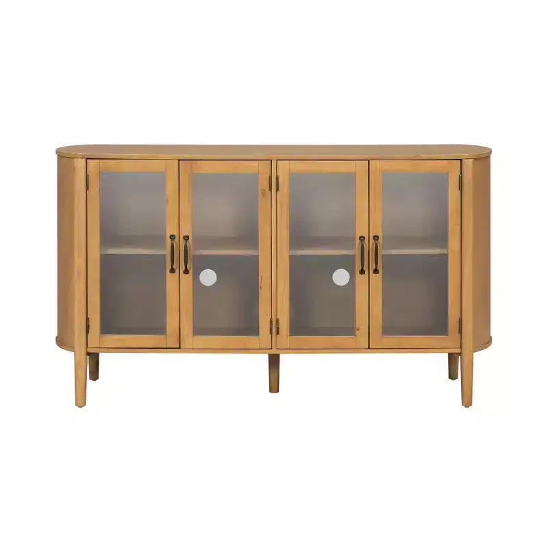 Meuble de rangement moderne du milieu du siècle de 58 po avec 4 portes vitrées et étagères réglables