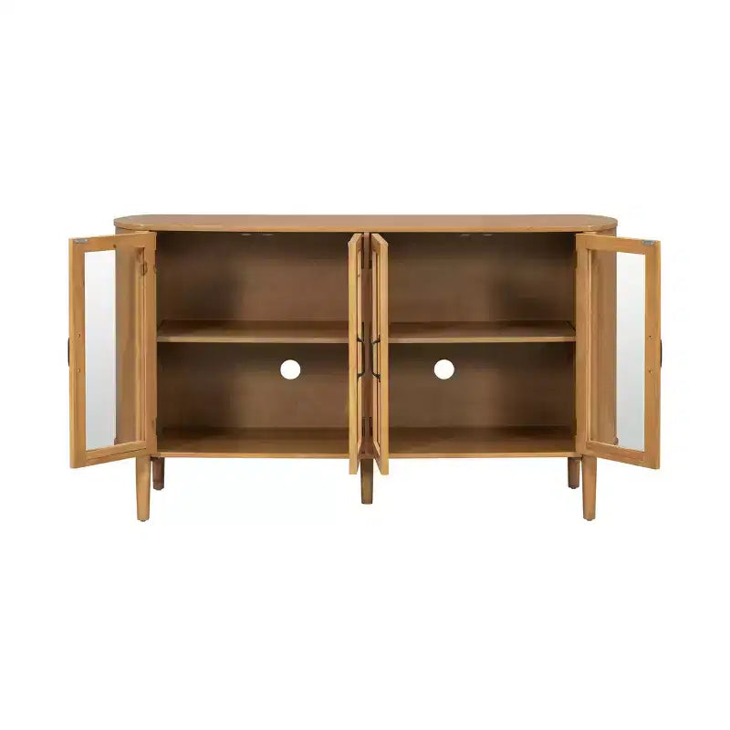 Meuble de rangement moderne du milieu du siècle de 58 po avec 4 portes vitrées et étagères réglables