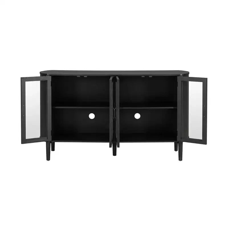 Meuble de rangement moderne du milieu du siècle de 58 po avec 4 portes vitrées et étagères réglables