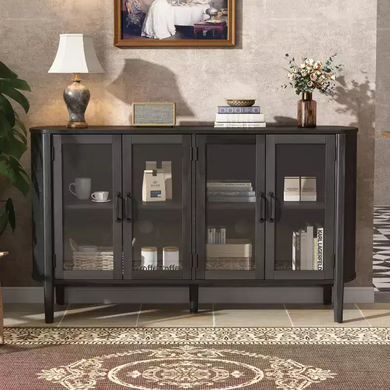 Christopher Knight Home Feyra 58'' Mid-Century Modern Storage Cabinet with 4 Glass Doors and Adjustable Shelves