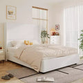 Dyonery Queen Upholstered Platform Bed with 55.5 Wingback Headboard, Quiet Wooden Slat Support, No Box Spring Required