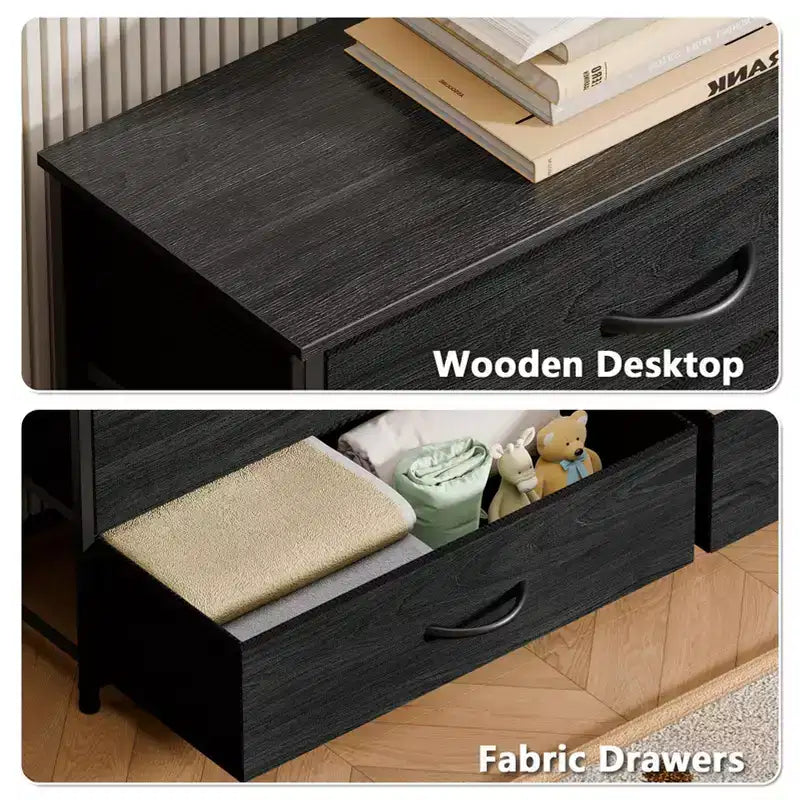 Commode large en tissu pour chambre à coucher, avec 8 tiroirs de rangement, support TV de 140 cm, meuble TV, organisateur à plateau en bois, meuble de salon et de couloir.