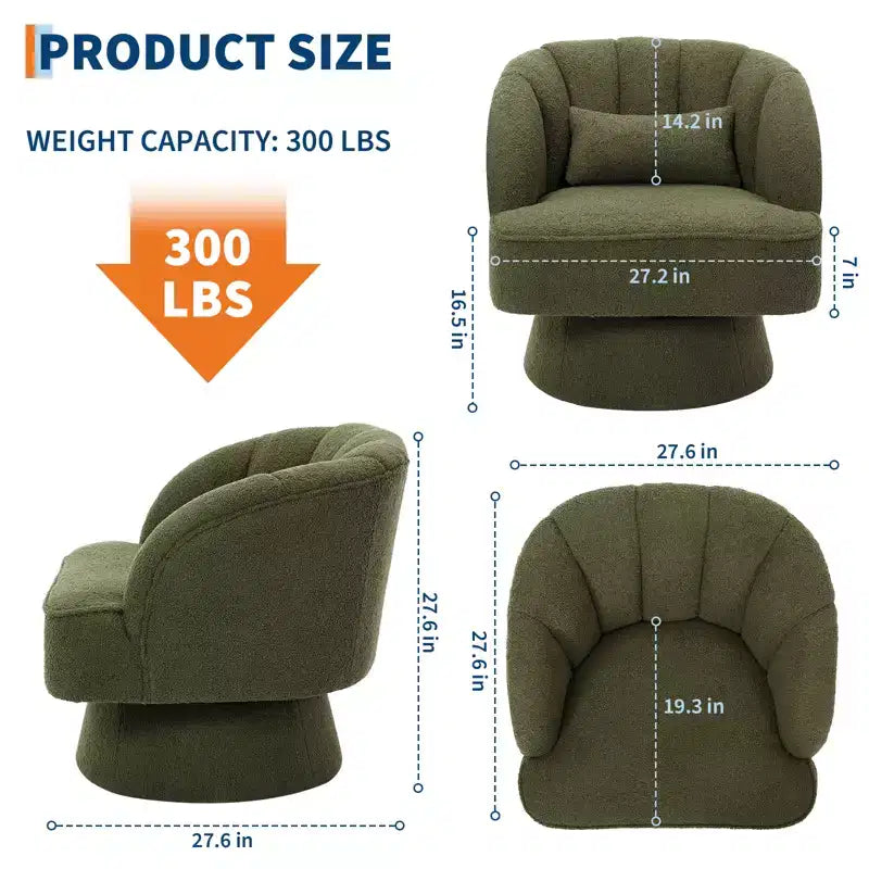 Fauteuil crapaud moderne, pivotant à 360°, avec dossier rayé incurvé et assise large et rembourrée, adapté aux salons, chambres à coucher.