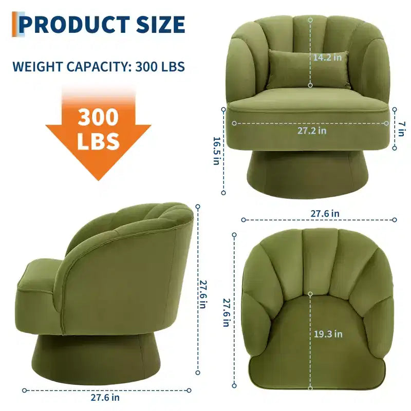 Fauteuil crapaud moderne, pivotant à 360°, avec dossier rayé incurvé et assise large et rembourrée, adapté aux salons, chambres à coucher.
