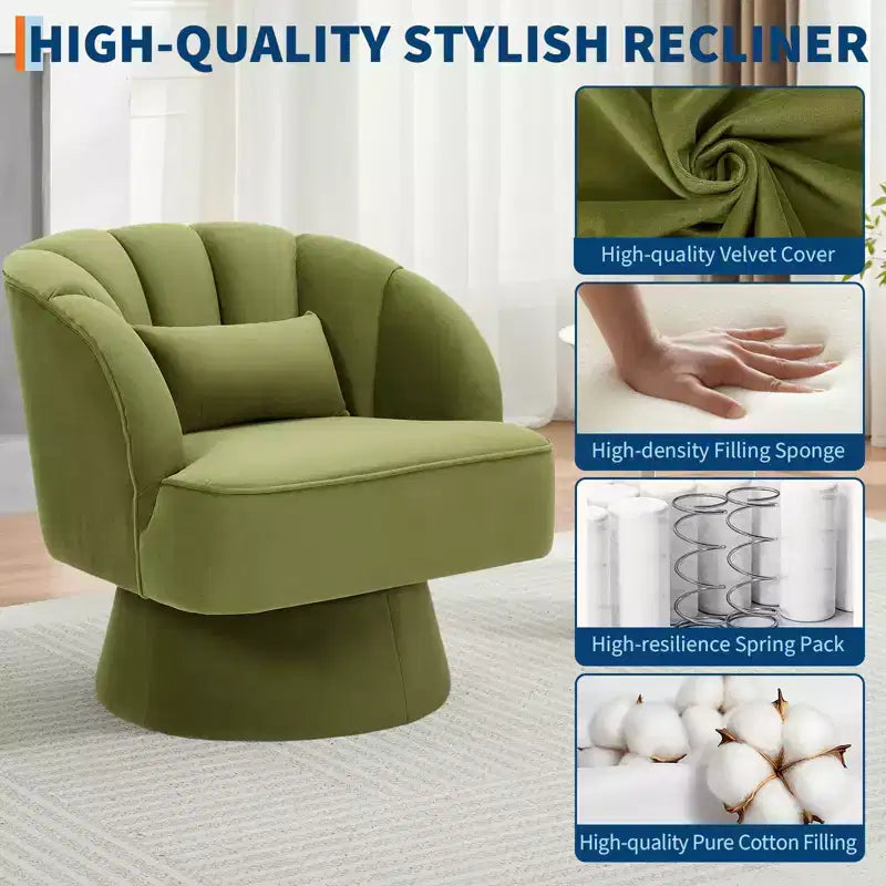 Fauteuil crapaud moderne, pivotant à 360°, avec dossier rayé incurvé et assise large et rembourrée, adapté aux salons, chambres à coucher.