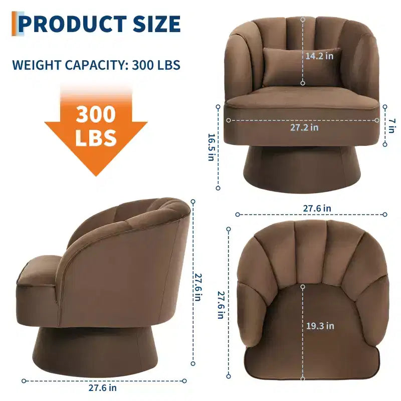 Fauteuil crapaud moderne, pivotant à 360°, avec dossier rayé incurvé et assise large et rembourrée, adapté aux salons, chambres à coucher.