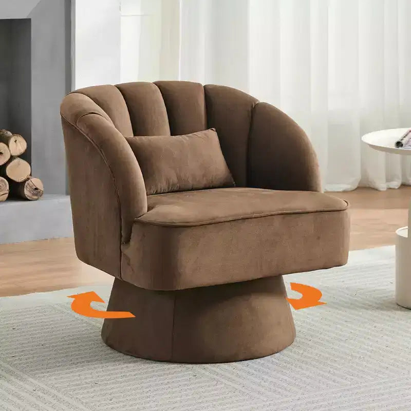 Fauteuil crapaud moderne, pivotant à 360°, avec dossier rayé incurvé et assise large et rembourrée, adapté aux salons, chambres à coucher.
