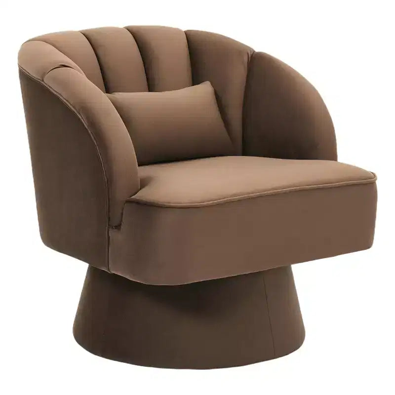 Modern bucket chair  360 swivel armchair with curved striped backrest and wide, upholstered seat, suitable for living rooms, bedrooms.