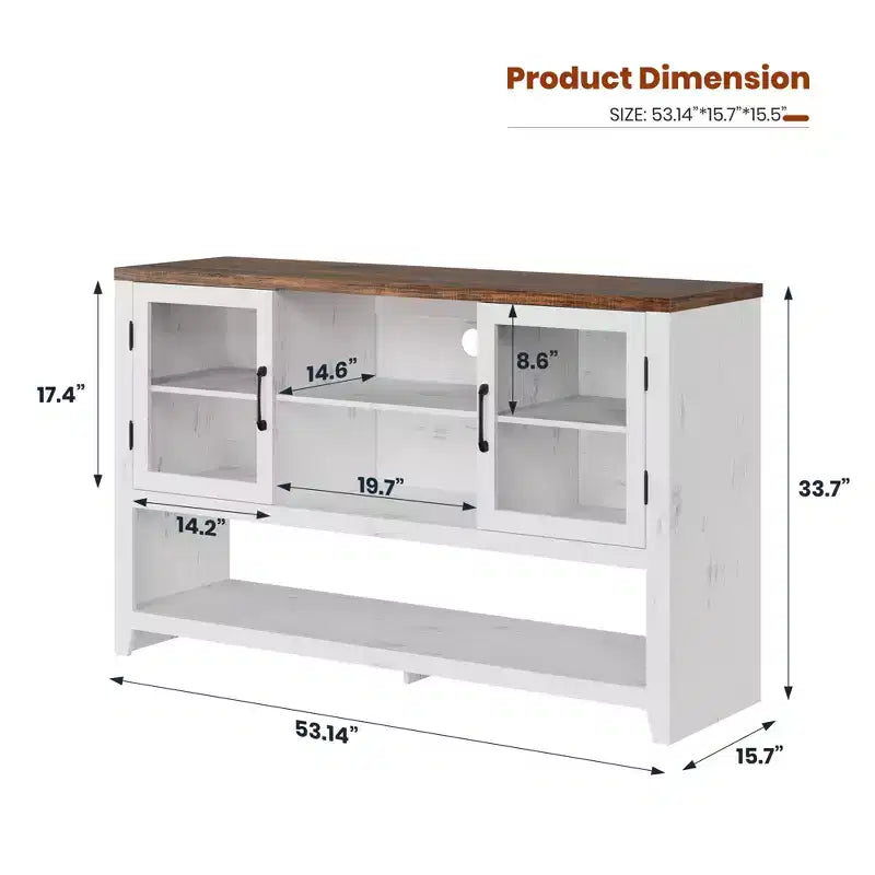 Buffet de rangement 53'' avec 3 étagères et 2 portes vitrées, Meuble bar à café, Design moderne du milieu du siècle pour salon, cuisine, entrée