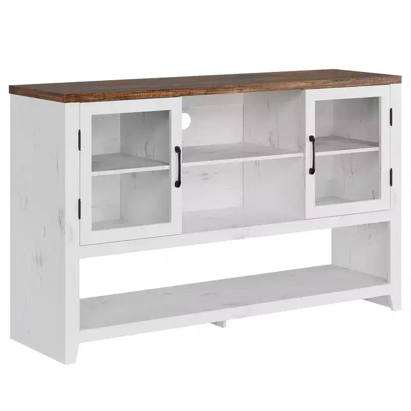 Buffet de rangement 53'' avec 3 étagères et 2 portes vitrées, Meuble bar à café, Design moderne du milieu du siècle pour salon, cuisine, entrée