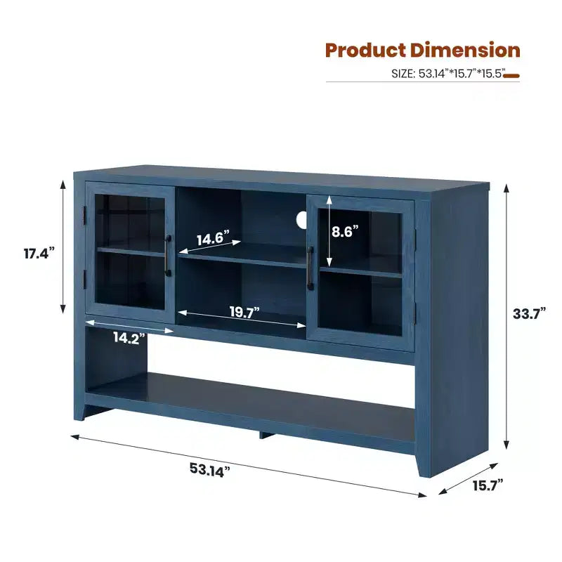 Buffet de rangement 53'' avec 3 étagères et 2 portes vitrées, Meuble bar à café, Design moderne du milieu du siècle pour salon, cuisine, entrée