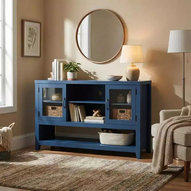 Buffet de rangement 53'' avec 3 étagères et 2 portes vitrées, Meuble bar à café, Design moderne du milieu du siècle pour salon, cuisine, entrée