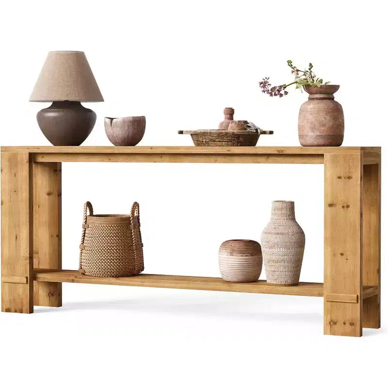Lantine 70-Inch Solid Wood Console Table, Farmhouse Sofa Table for Behind Couch, Narrow Entryway Table for Living Room, Hallway, Natural Wood Color