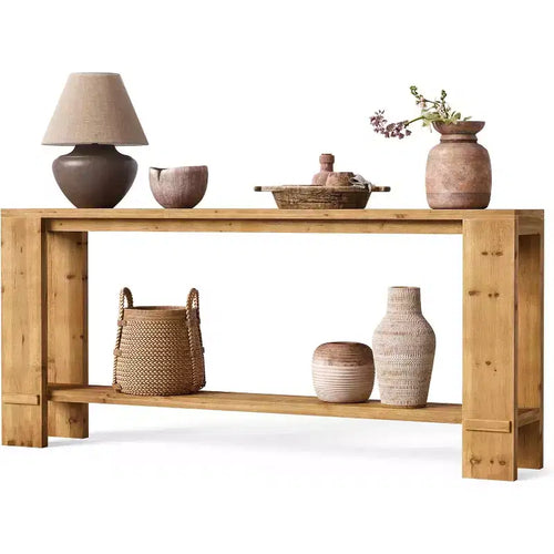 Lantine 70-Inch Solid Wood Console Table, Farmhouse Sofa Table for Behind Couch, Narrow Entryway Table for Living Room, Hallway, Natural Wood Color