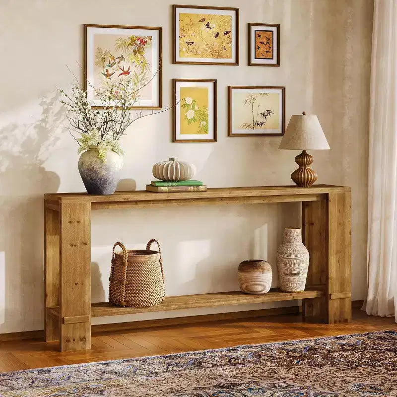 Console en bois massif de 70 pouces, table de canapé style ferme pour derrière le canapé, table d'entrée étroite pour salon, couloir, couleur bois naturel