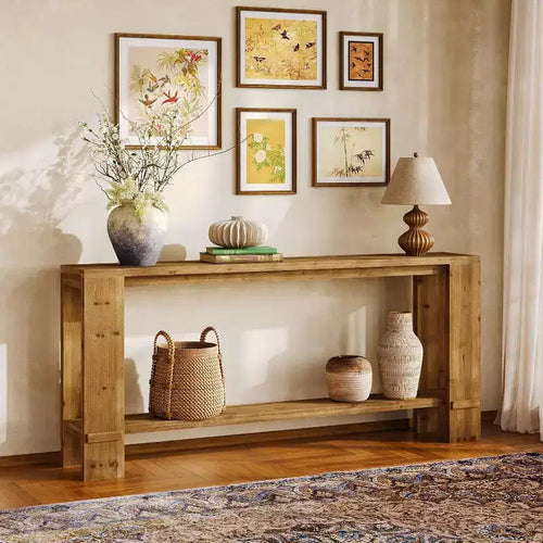 Console en bois massif de 70 pouces, table de canapé style ferme pour derrière le canapé, table d'entrée étroite pour salon, couloir, couleur bois naturel