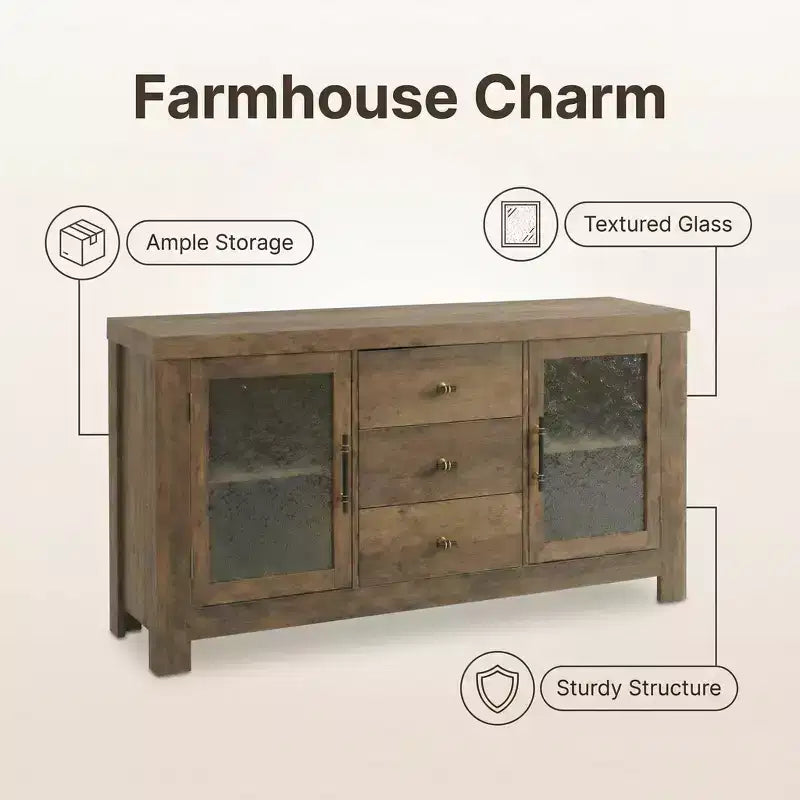 Bahut de salle à manger, meuble de bar à café avec 2 portes vitrées, 3 tiroirs, meuble de rangement d'appoint pour salon, cuisine, salle à manger, entrée