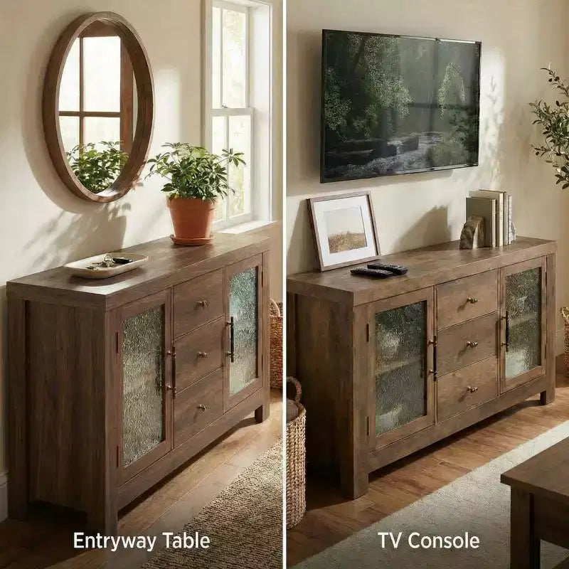 Bahut de salle à manger, meuble de bar à café avec 2 portes vitrées, 3 tiroirs, meuble de rangement d'appoint pour salon, cuisine, salle à manger, entrée