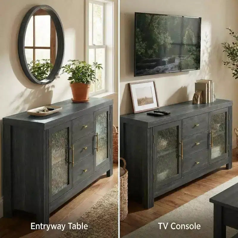 Bahut de salle à manger, meuble de bar à café avec 2 portes vitrées, 3 tiroirs, meuble de rangement d'appoint pour salon, cuisine, salle à manger, entrée
