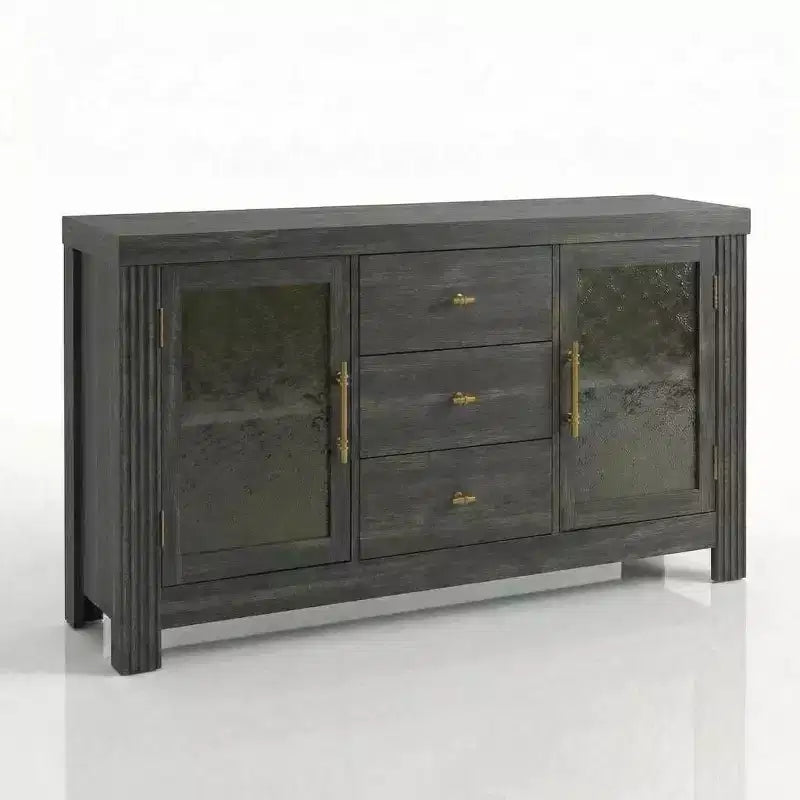 Bahut de salle à manger, meuble de bar à café avec 2 portes vitrées, 3 tiroirs, meuble de rangement d'appoint pour salon, cuisine, salle à manger, entrée