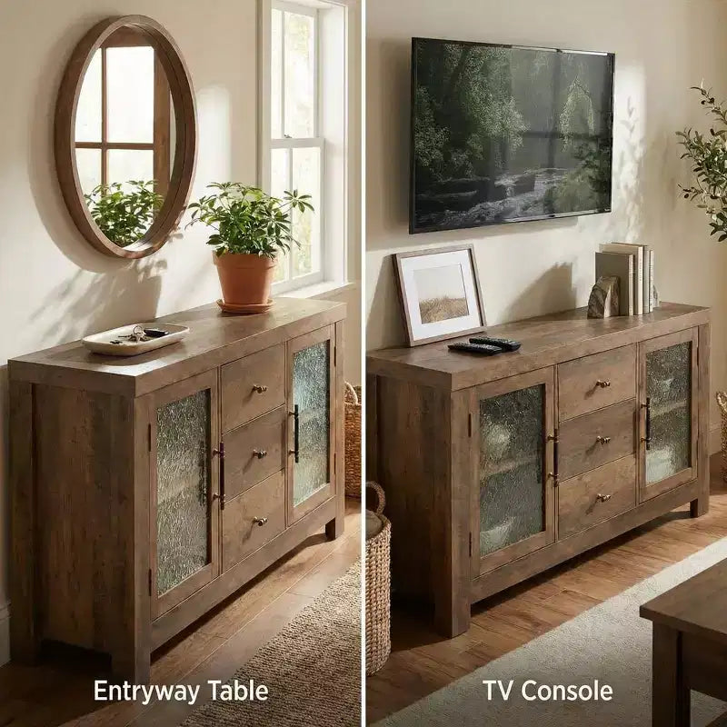 Bahut de salle à manger, meuble de bar à café avec 2 portes vitrées, 3 tiroirs, meuble de rangement d'appoint pour salon, cuisine, salle à manger, entrée
