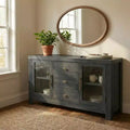 Buffet Sideboard, Coffee Bar Table with 2 Glass Doors, 3 Drawers, Accent Storage Cabinet for Living Room, Kitchen, Dining Room, Entryway