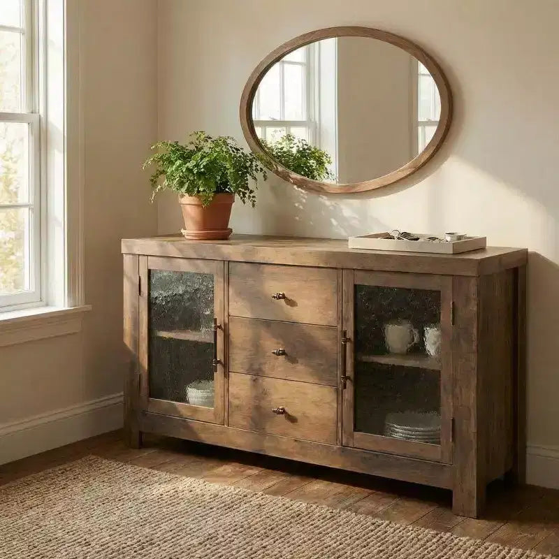 Bahut de salle à manger, meuble de bar à café avec 2 portes vitrées, 3 tiroirs, meuble de rangement d'appoint pour salon, cuisine, salle à manger, entrée
