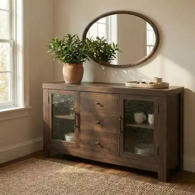 Bahut de salle à manger, meuble de bar à café avec 2 portes vitrées, 3 tiroirs, meuble de rangement d'appoint pour salon, cuisine, salle à manger, entrée
