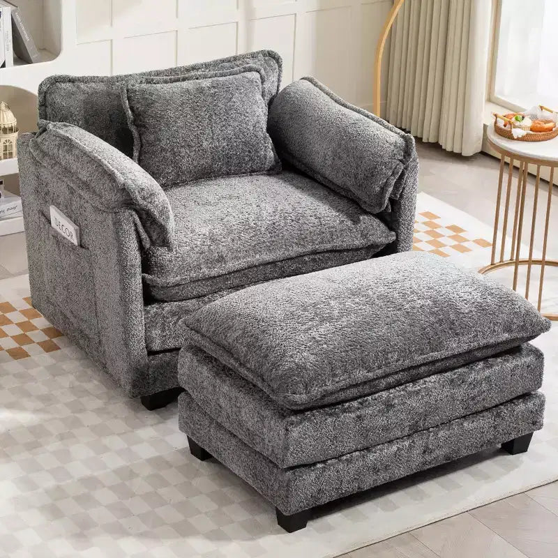 Canapé surdimensionné  en tissu bouclette avec ottoman