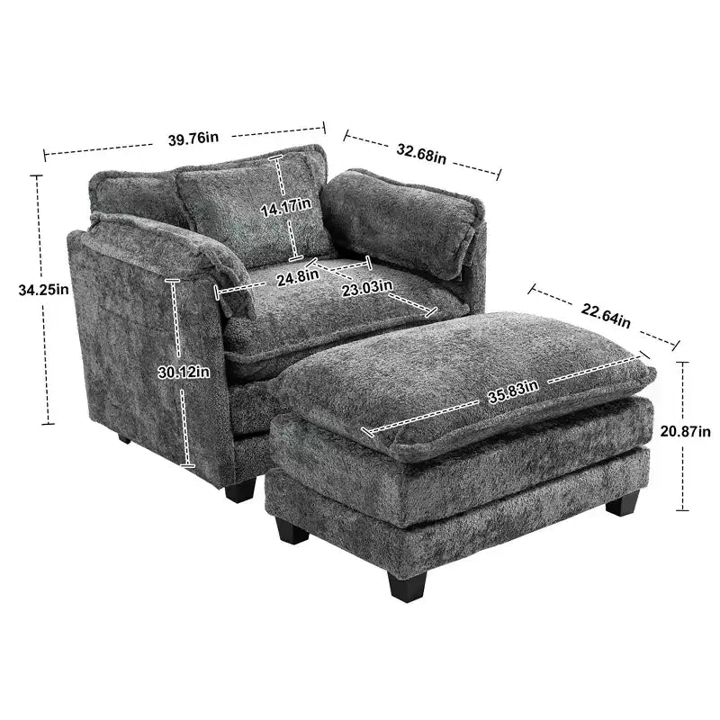 Canapé surdimensionné  en tissu bouclette avec ottoman
