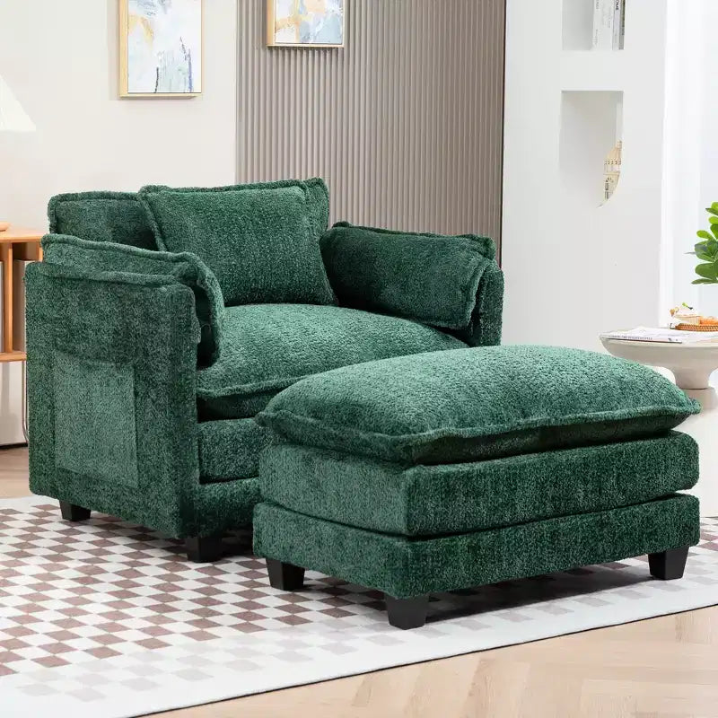 Canapé surdimensionné  en tissu bouclette avec ottoman