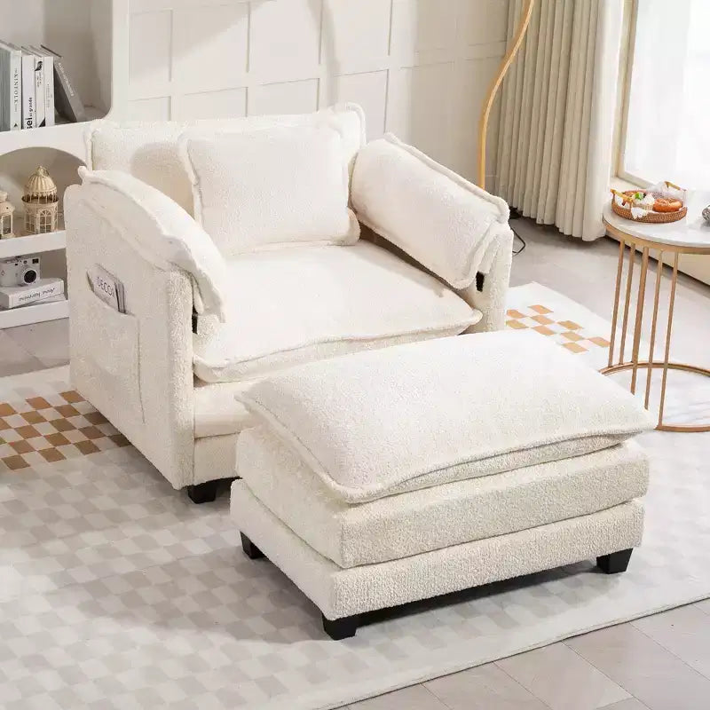 Canapé surdimensionné  en tissu bouclette avec ottoman
