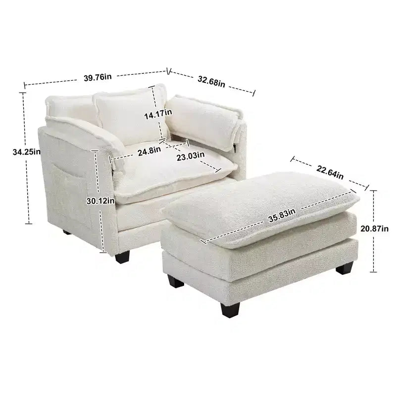 Canapé surdimensionné  en tissu bouclette avec ottoman