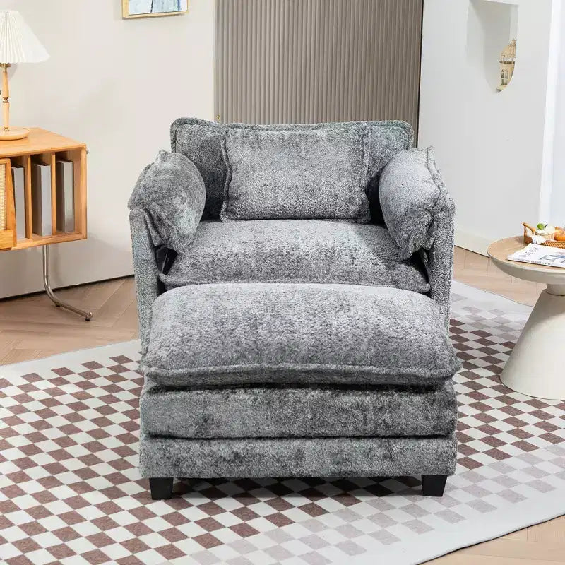 Canapé surdimensionné  en tissu bouclette avec ottoman