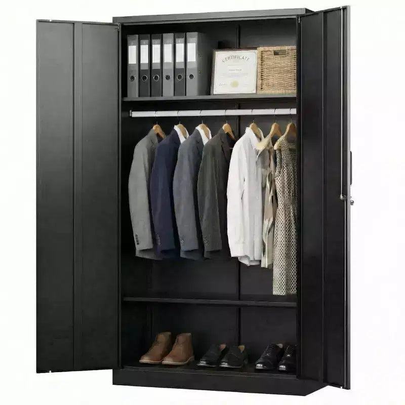 72in Heavy Duty Steel Wardrobe Cabinet with Lock, Metal Garage Storage Cabinets, Metal Cabinet Storage for Home, Bedroom, Office, Closet
