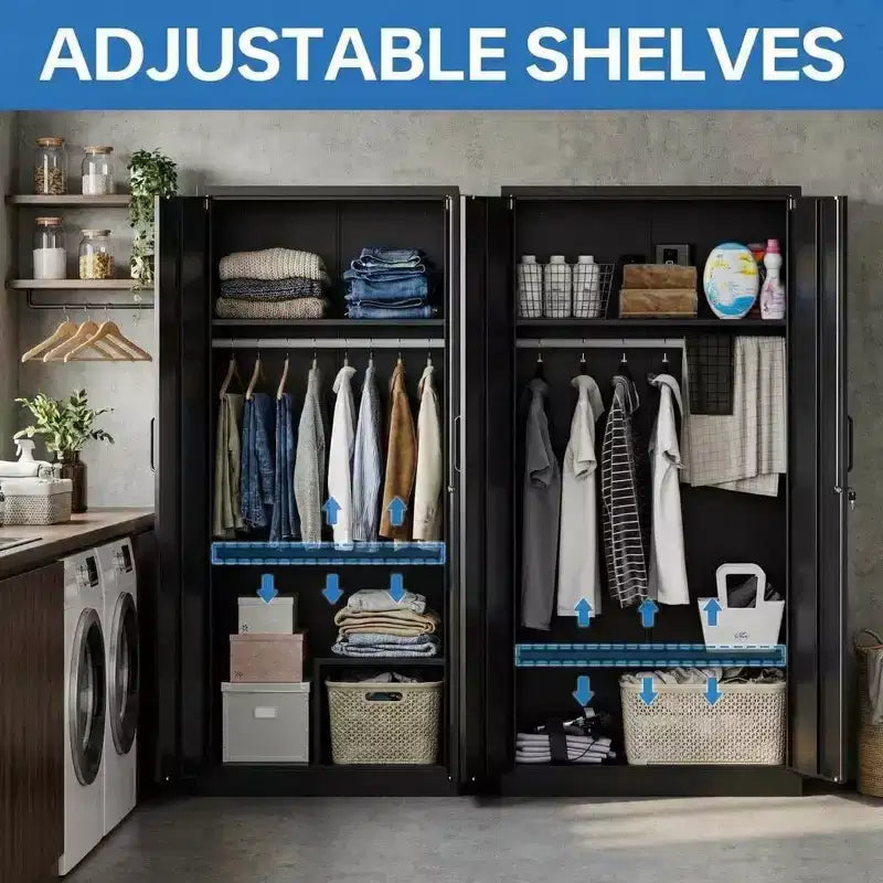 Armoire penderie en acier robuste de 183 cm avec serrure, armoires de rangement de garage en métal, armoire de rangement en métal pour la maison, la chambre, le bureau, le placard