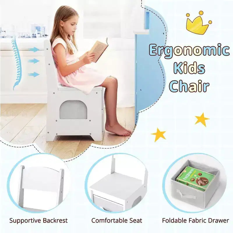 Coiffeuse d'angle 2-en-1 pour enfants avec lumières, étagères de rangement ouvertes et miroir éclairé