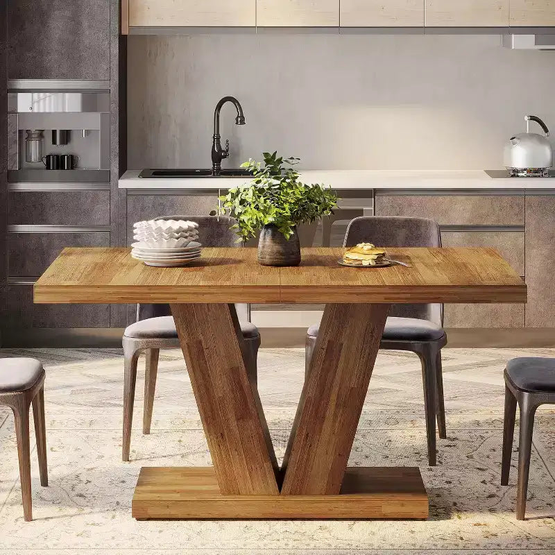 Lantine 47-Inch Walnut Brown Farmhouse Dining Table with Heavy Duty Pedestal, Seats 4, Ideal for Home, Dining Room, Small Space.